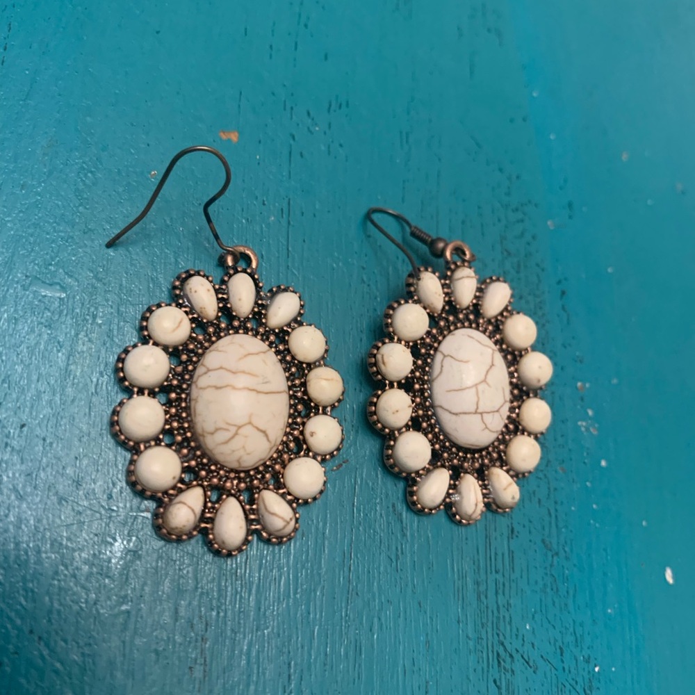 Bronze and cream marble look beaded earrings